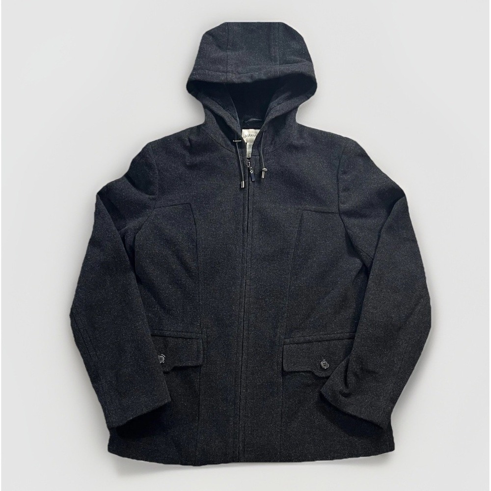 St. John's Bay Wool Blend Hooded Jacket Women's M Dark Gray Winter Coat Warm